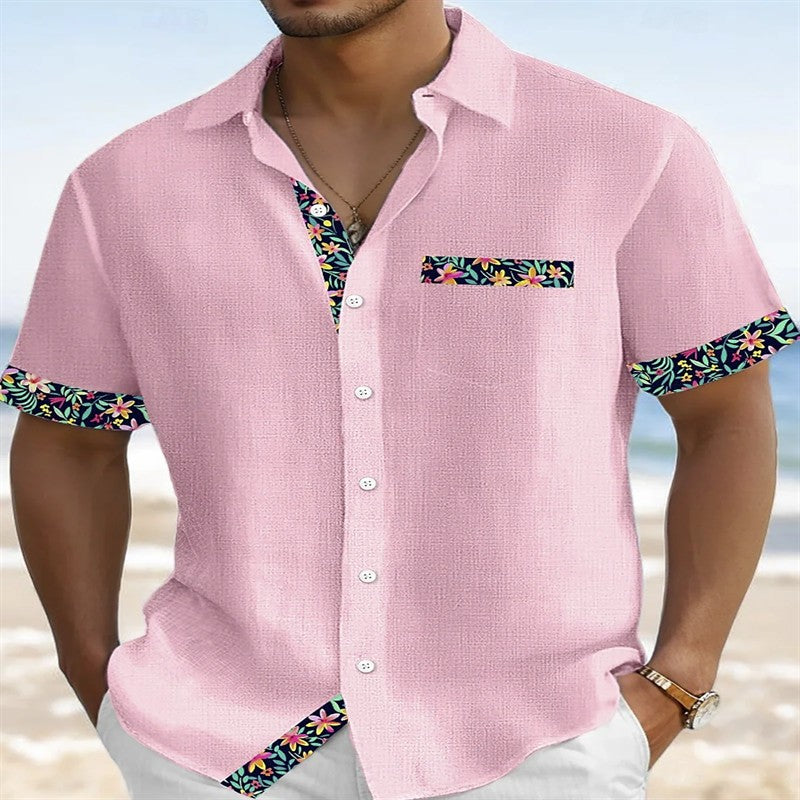 Hawaiian floral print men's button pocket short sleeve shirt everyday outing vacation travel men's shirt fast shipping