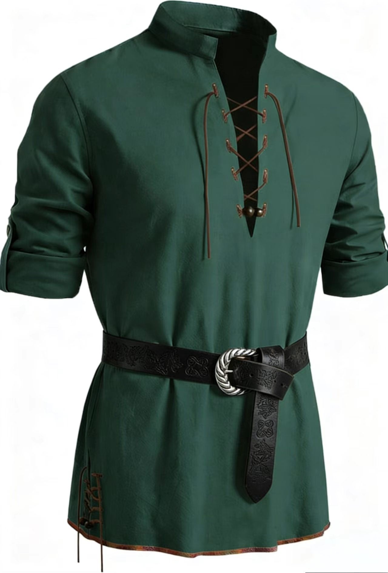 Runcati Mens Medieval Pirate Shirt Cotton Retro Lace Up Renaissance Shirts Viking Long Sleeve Halloween Costume Tops