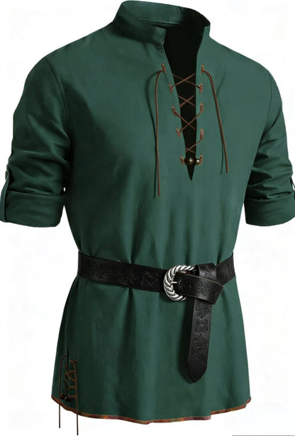 Runcati Mens Medieval Pirate Shirt Cotton Retro Lace Up Renaissance Shirts Viking Long Sleeve Halloween Costume Tops