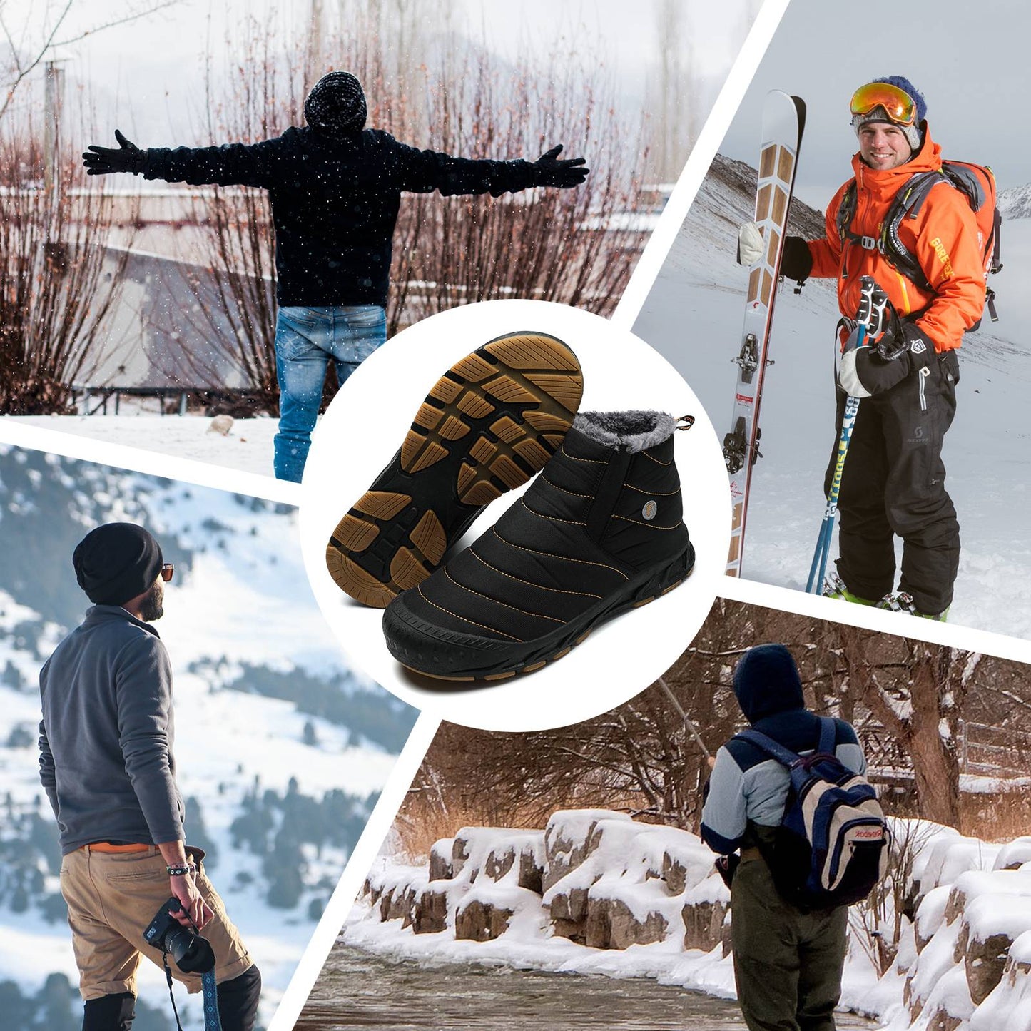 Oiaano Winter Wide Toe Men Black Boots Waterproof Barefoot Women Shoes Outdoor Snow Warm Thick Plush Soft Sole Breathable  Sport