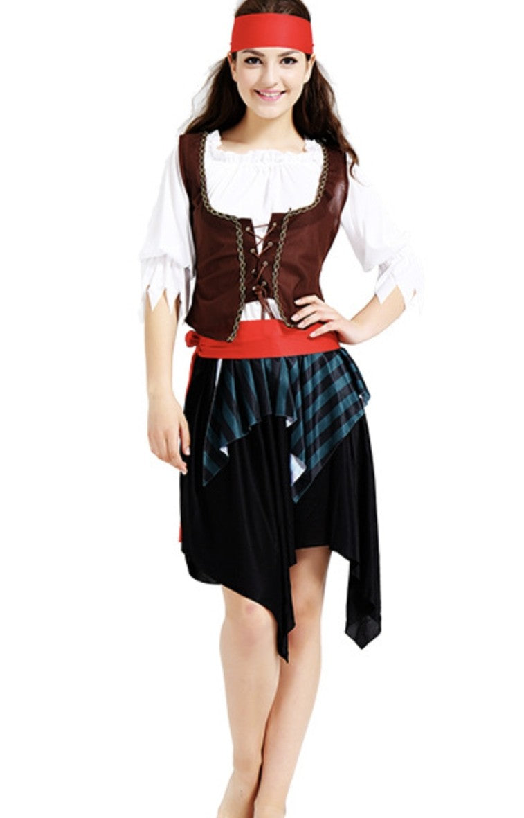 Men Women Female Caribbean Pirates Captain Costume Halloween Cosplay Suit Woman Gothic Medoeval Fancy Dress