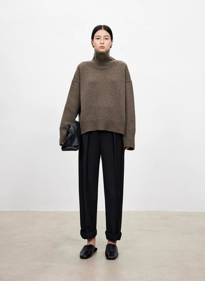Thickened turtleneck 100% pure cashmere sweater women's loose lazy knit silhouette sweater European products
