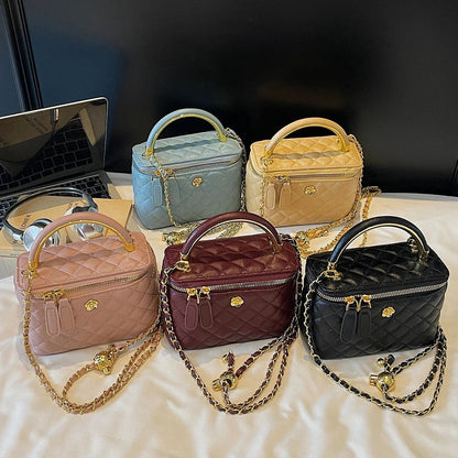 Women Luxury Shoulder Bag Diamond Quilted Metal Flower Accent Large Capacity Zipper Adjustable Strap for Daily Travel Business