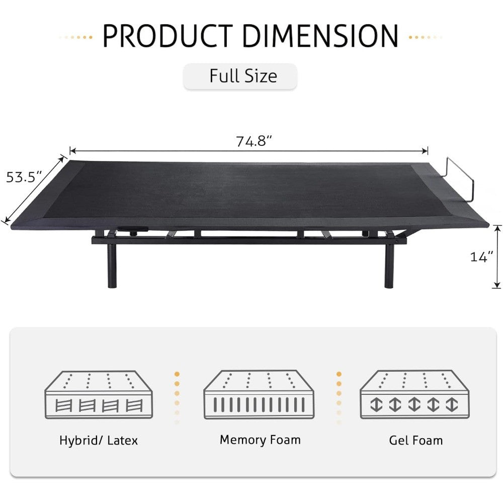 CERLIN Electric Adjustable Bed Base, Ergonomic Basic Full Size Bed Frame with Upgraded Motors and Wireless Remote Control