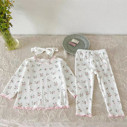 2Pcs Soft Breathable Kids Newborn Baby Pajamas Set 0-3Y Infant Pink Floral Cotton Home Wear Suit Toddler Girls Sweet Loungewear