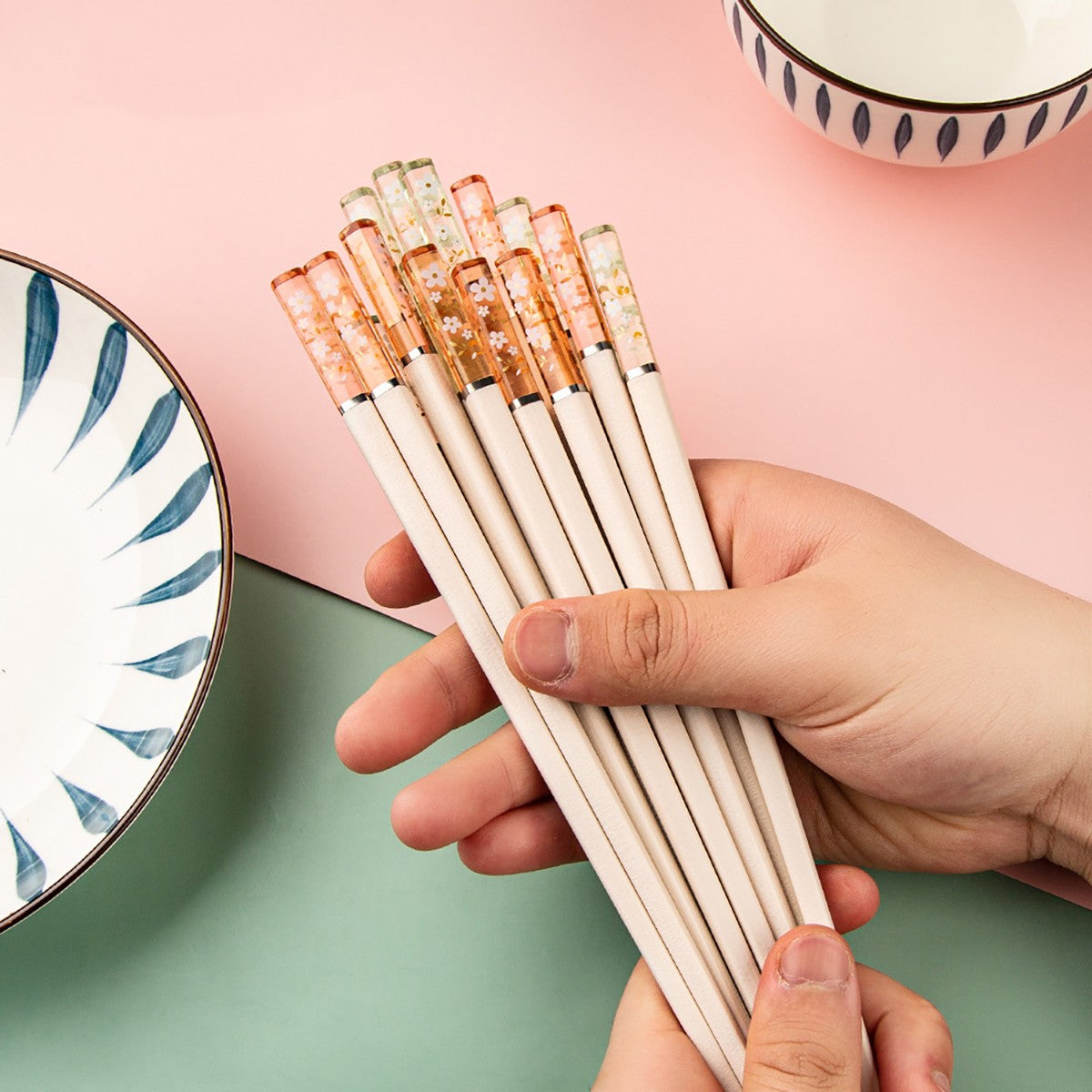 5 Pares de Hashis Sakura Âmbar Pétalas de Flor de Cerejeira Novo Padrão Antiderrapante Pauzinho de Sushi Hashis Ecológicos para Alimentos