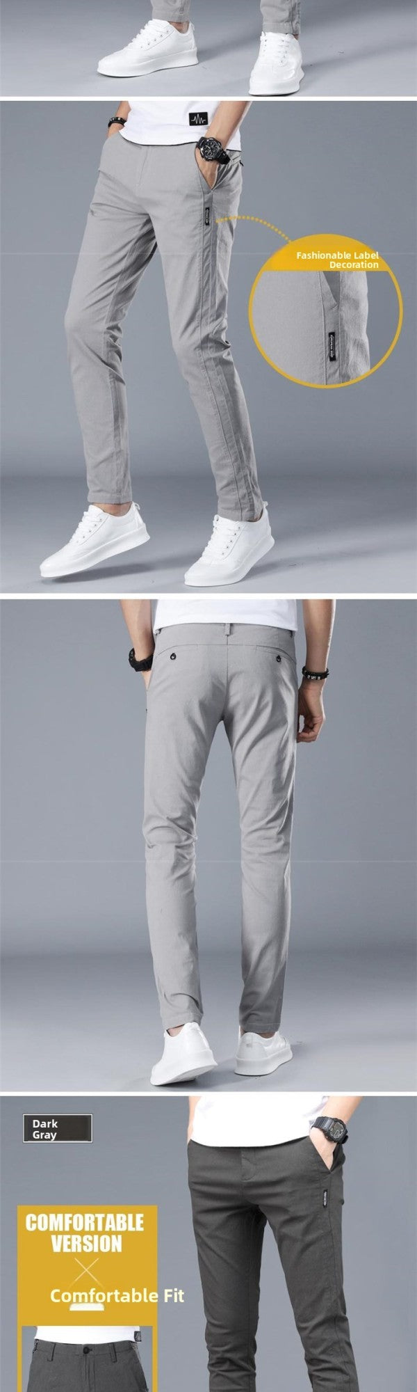Khaki Casual Cotton Chino Pants Men Straight Leg Trousers Youth Active Sle mid Waist Long Summer Faion Thin Material