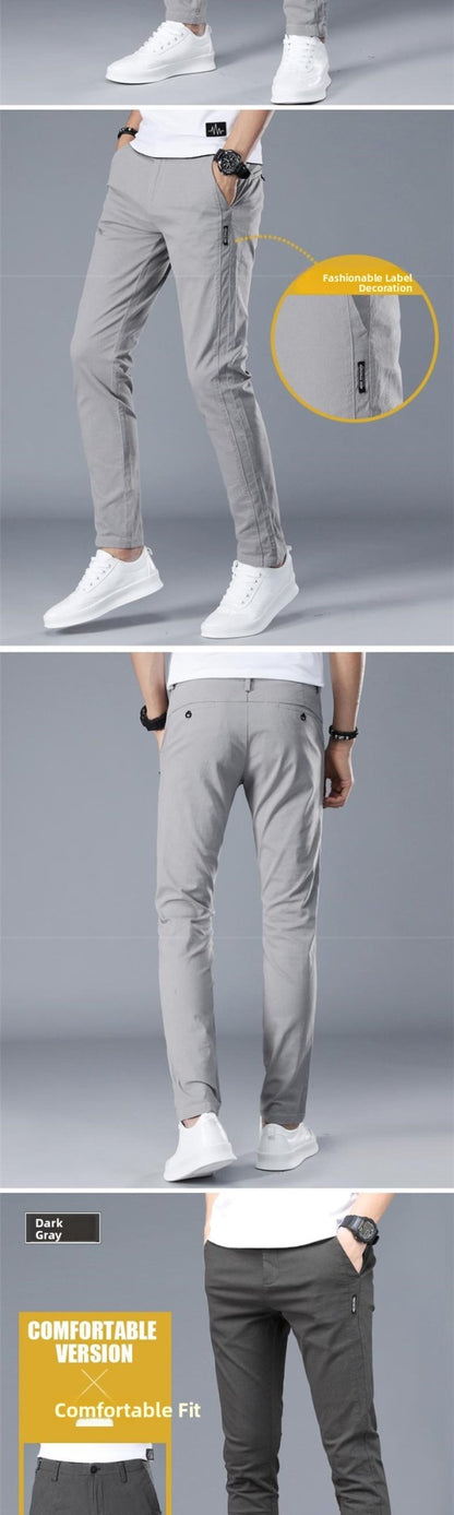 Khaki Casual Cotton Chino Pants Men Straight Leg Trousers Youth Active Sle mid Waist Long Summer Faion Thin Material