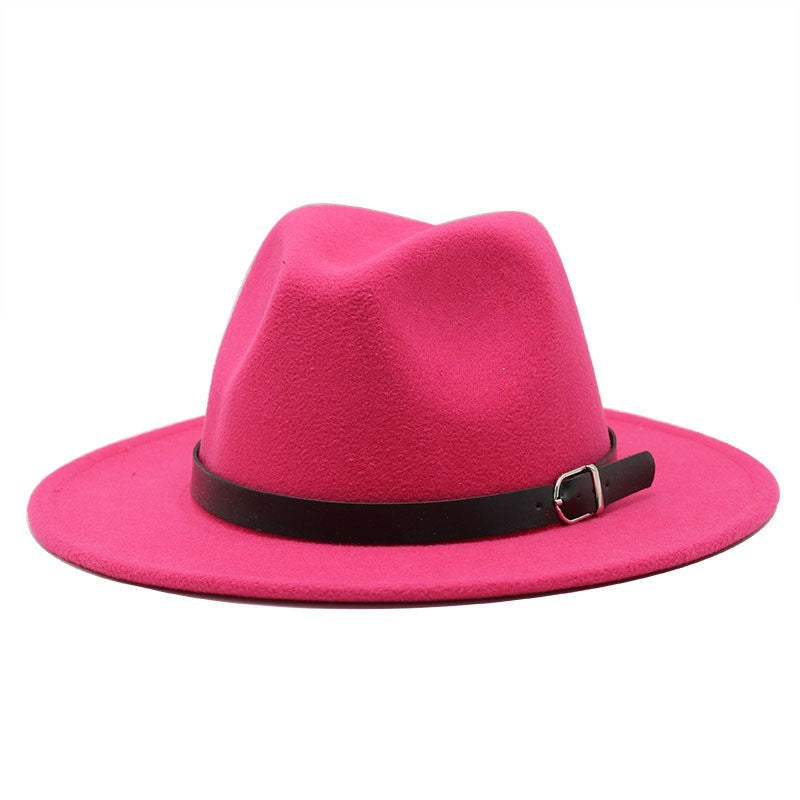 Men's fedora hat Men's and women's universal solid color fedora hat Women's 21 color wide brim jazz hat Autumn and winter Britis