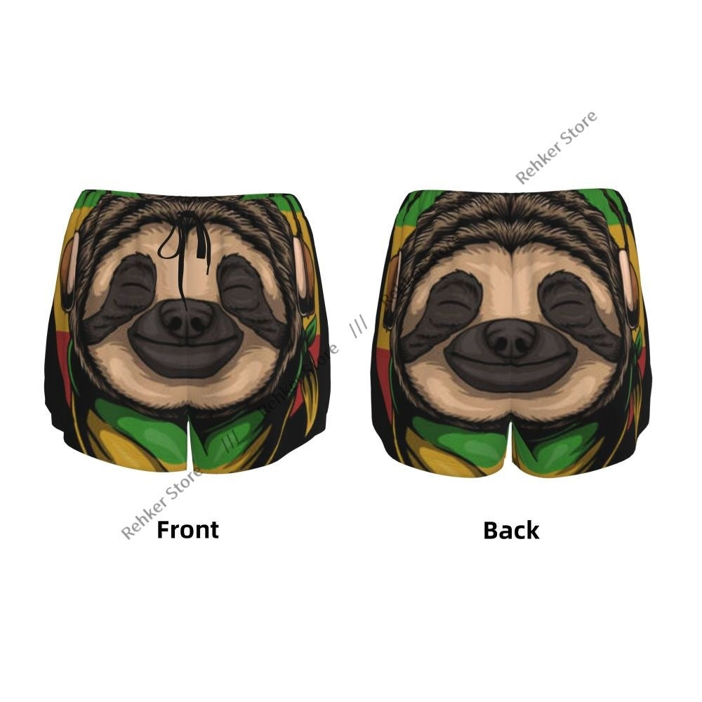 Women's Athletic Shorts Sloth Rasta A Wearing Headphones Running Yoga Fitness Quick-Dry Badminton Training With Pocket