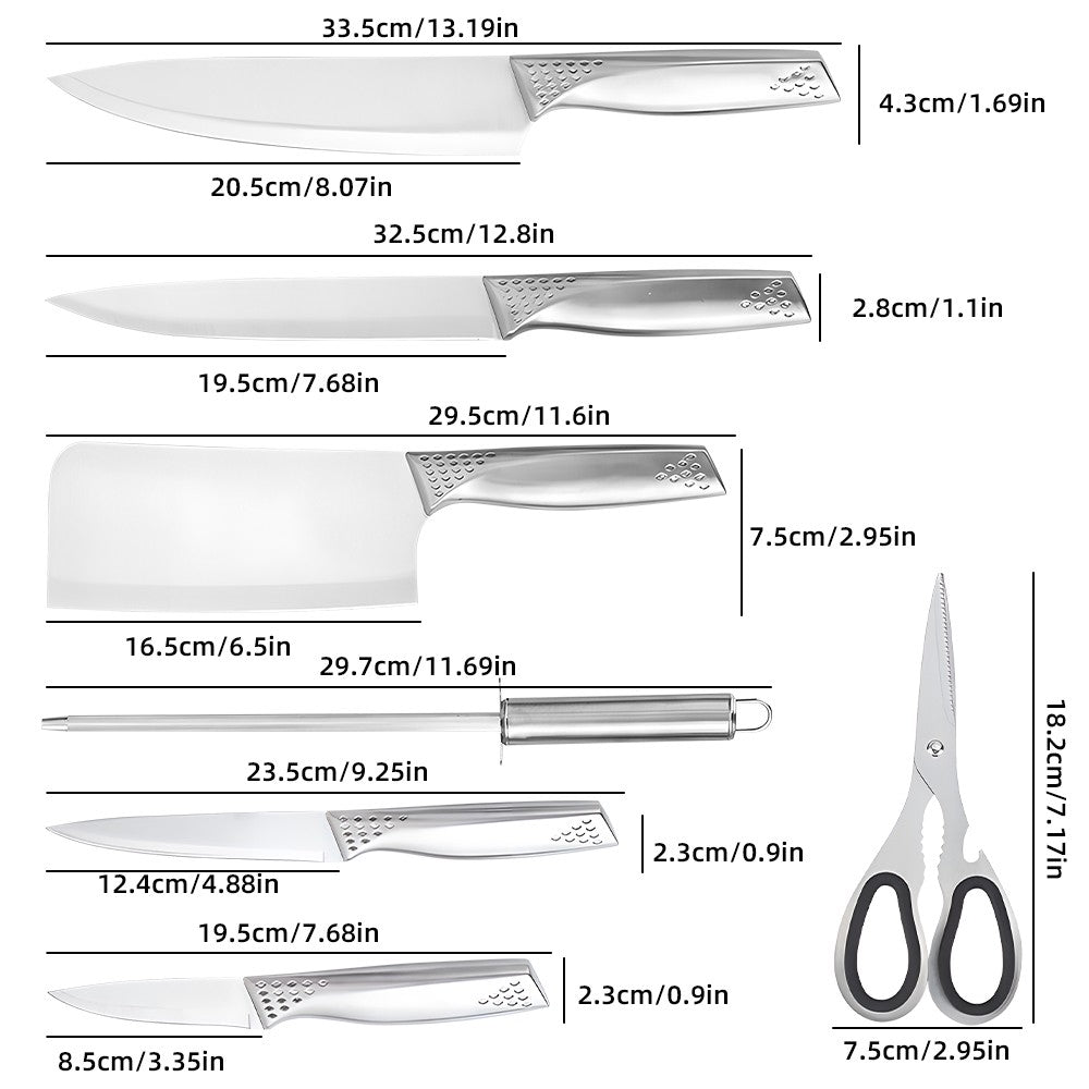 8pcs Kitchen Knives Set 3CR13 Stainless Steel Chef's Knife Meat Cleaver with Block for Kitchen Fruit and Vegetable Cutting Knife
