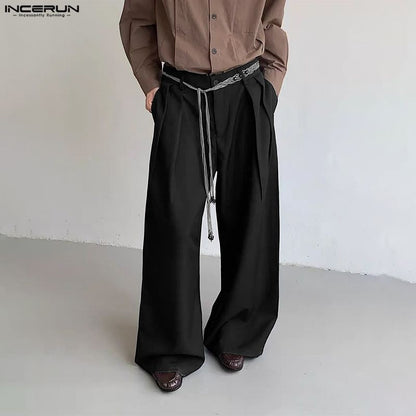 INCERUN Men Wide Leg Pants Solid Button Joggers Loose Casual Trousers Men Streetwear Korean Style Fashion Male Long Pants S-5XL