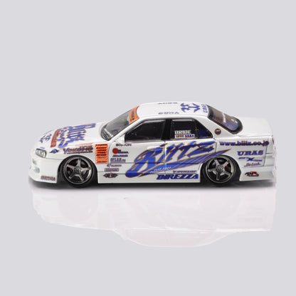 Novo em estoque Mortal 1:64 Nissan GTR D1GP Blitz ER34 Liga Miniatura Diecast Modelo Conjunto de Dois Carros Versão D1GP Brinquedos de Modelo de Carro Presente