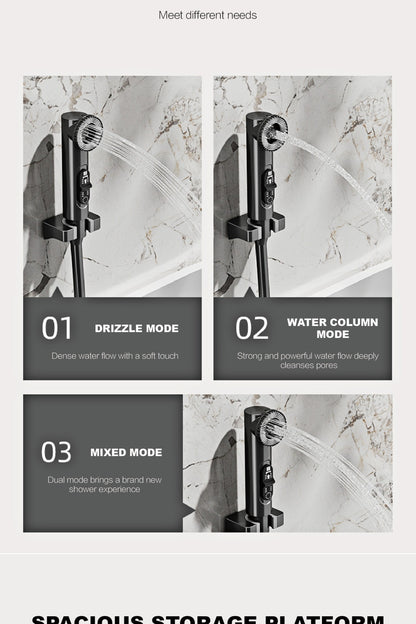 Luxury black brass wall mounted thermostatic bathroom faucet with LED digital display design, embedded hot and cold bathtub Tap