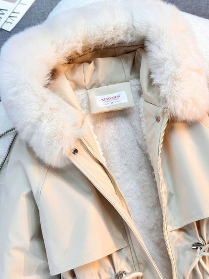 New in Women's Autumn Winter Fashionable Loose Hooded Jacket Solid Color Casual Thick Warm Zipper Parka Coat Clothes Tops