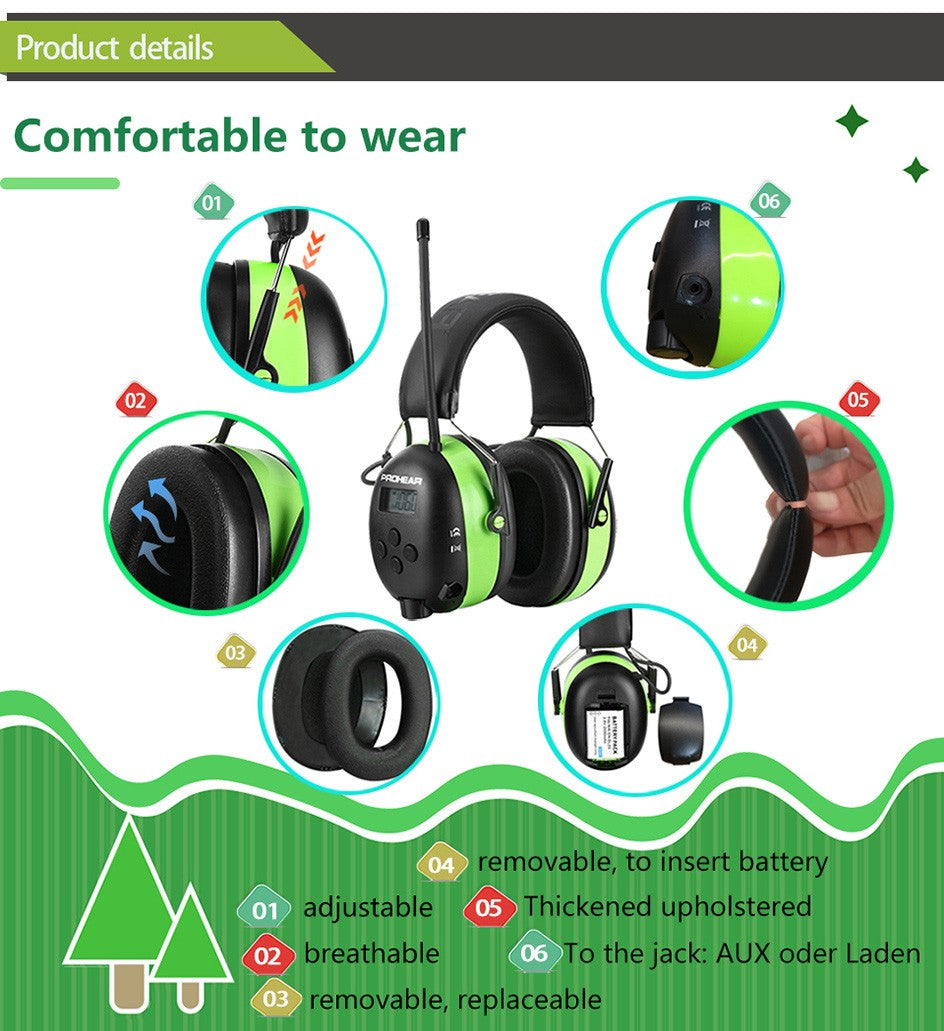 Hearing Protection Bluetooth headphones electronic earmuffs AM/FM radio 5.0 for Mowing Safety Ear muffs 2000mAh Lithium Battery