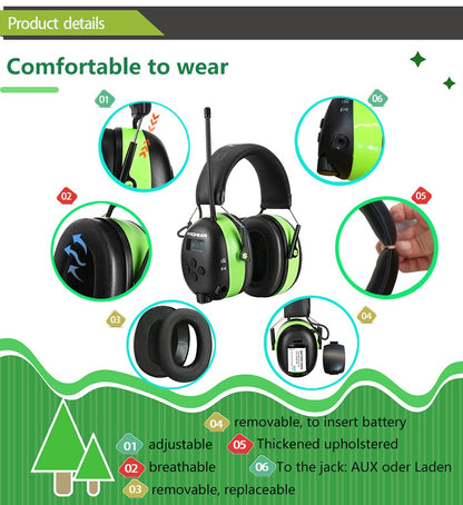 Hearing Protection Bluetooth headphones electronic earmuffs AM/FM radio 5.0 for Mowing Safety Ear muffs 2000mAh Lithium Battery
