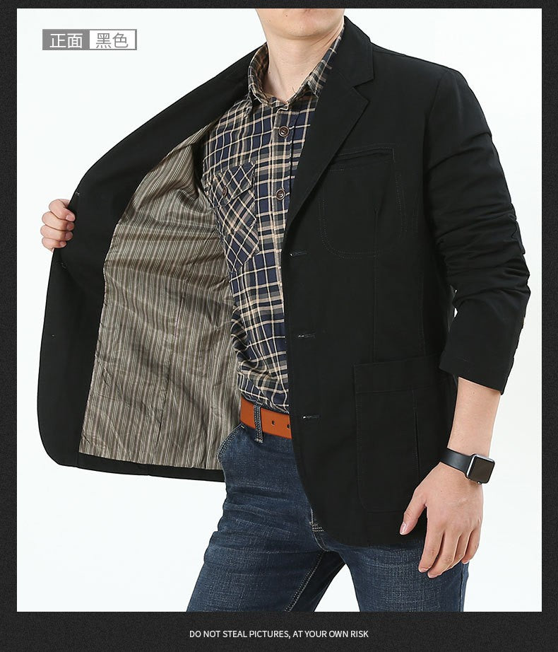 Men Blazer Middle-aged Loose Men Fashion Business British Style Casual Suit Three Button Cotton Casual Clothes Single West Coat