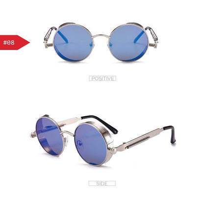 VIVIBEE Vintage Steampunk Red Sunglasses Men Round Punk Alloy Metal Retro Sun Glasses Women 2025 Goggles Gothic Style Shades