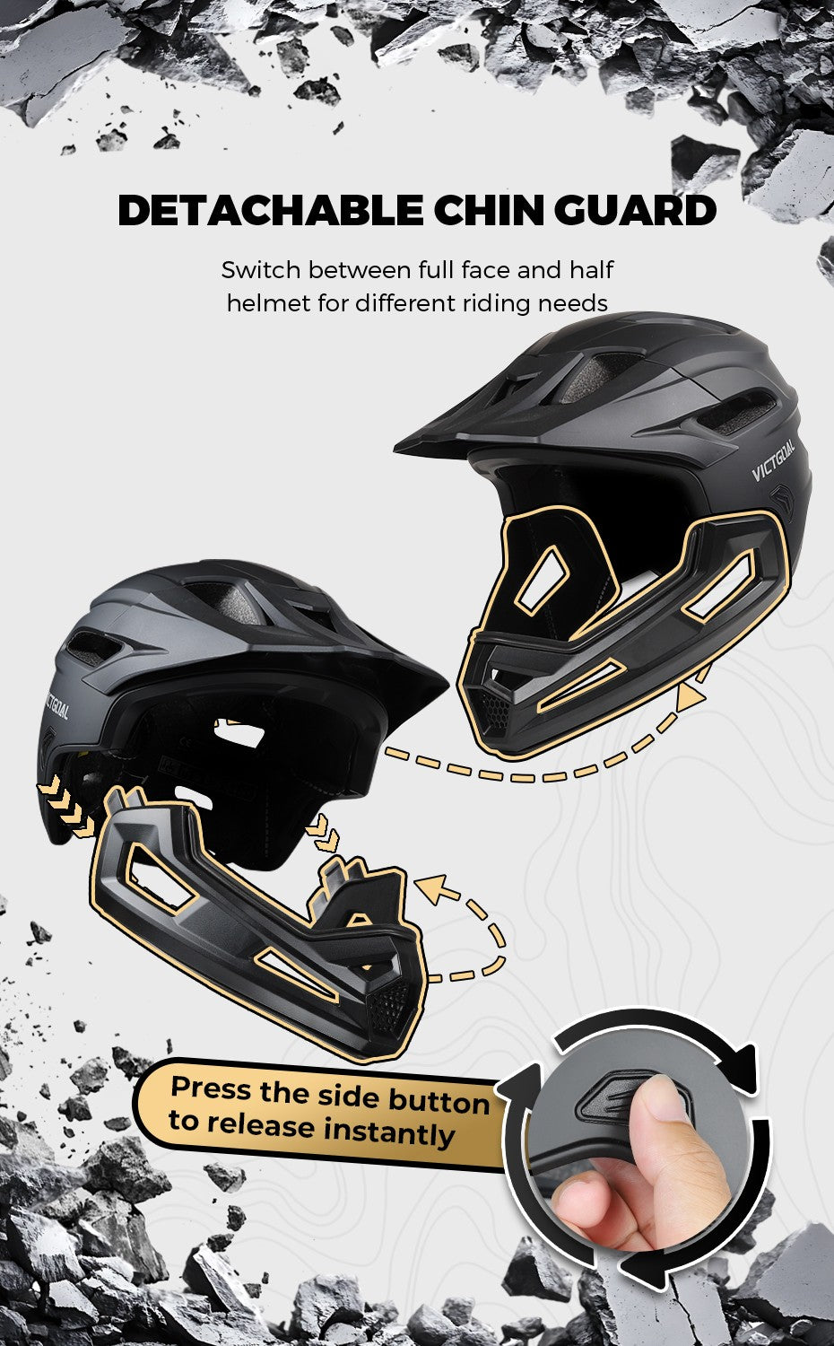 Capacete de Ciclismo Adulto Destacável VICTGOAL para Homens Proteção de Cabeça de Motocicleta Bicicleta de Montanha Off-road MBX BMX Segurança