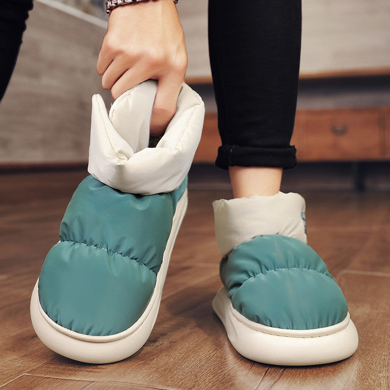 Outdoor Plush Warm Men's Snow Boots Winter Couple Cotton Shoes Down Non-Slip Waterproof Fashion Kids Shoes Slip on Soft Sneakers