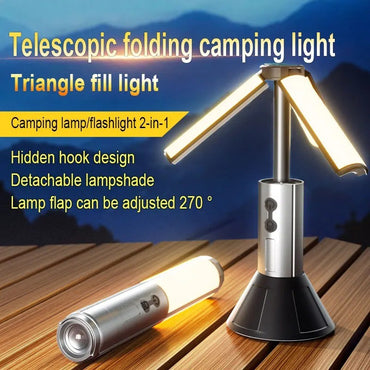 Light 2 in 1 Rechargeable Telescopic Camping Lantern Multi-functional Camping  Flashlight with Hook Outdoor Emergency Work Light