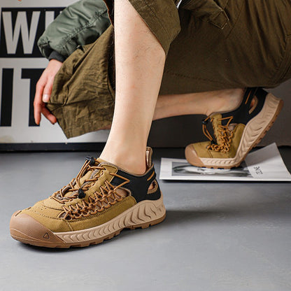 Sandals men's tide summer new style leather toe cap outdoor leisure sports hollow sandals beach shoes