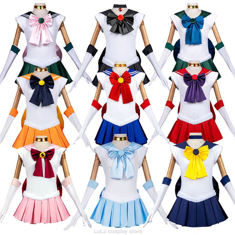 Anime Sailor Costume Moon Tsukino Usagi Meiou Setsuna Chibiusa Dress Halloween Suit Wig Party Clothing Adults Kids Cosplay