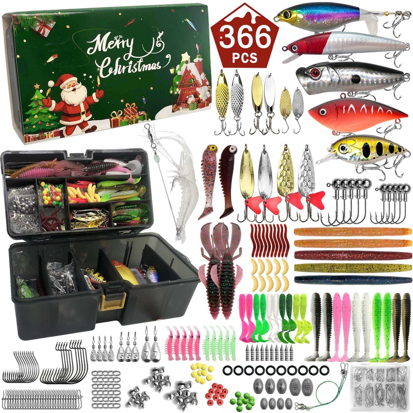 411/366/136/86unidades de conjunto de iscas de pesca de Natal com caixa de armazenamento, comum em água salgada e água doce