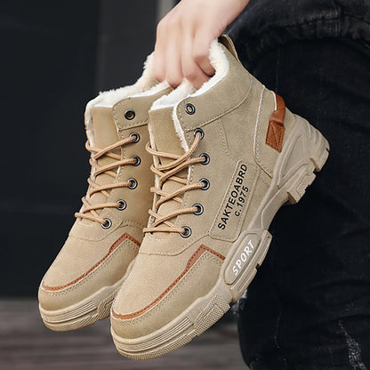 Winter Snow Boots Men'S Outdoor Hiking Velvet Thick Thermal Cotton High Top Casual Trend High Help Work Boots Mechanic Stuff