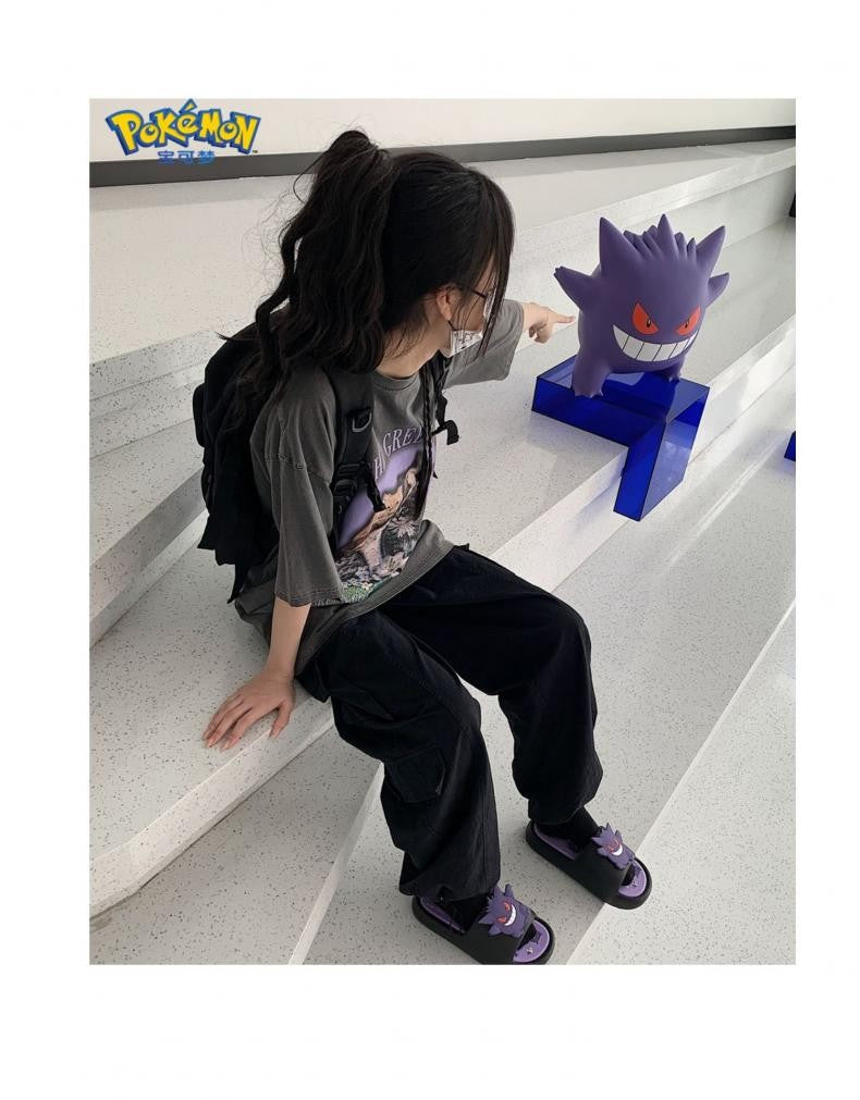 Kawaii Pokemon Anime Peripherals Gengar Cartoon Outdoor Sandals Summer Home Shoes Flip Flops Birthday Gift