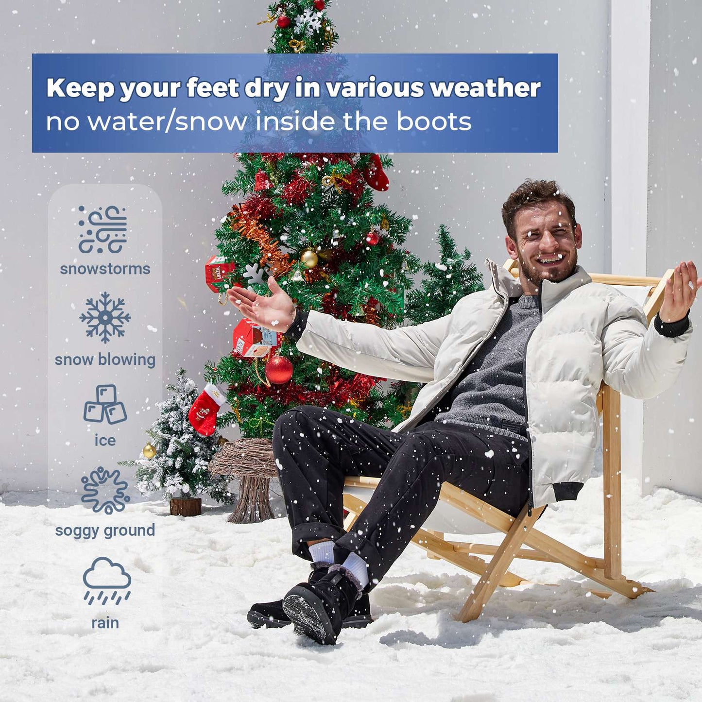 Fitville Men's Boots Winter Wide Version Outdoor Lightweight Snow Boots Men's Waterproof & Non-Slip Thick Warm Thick Fur