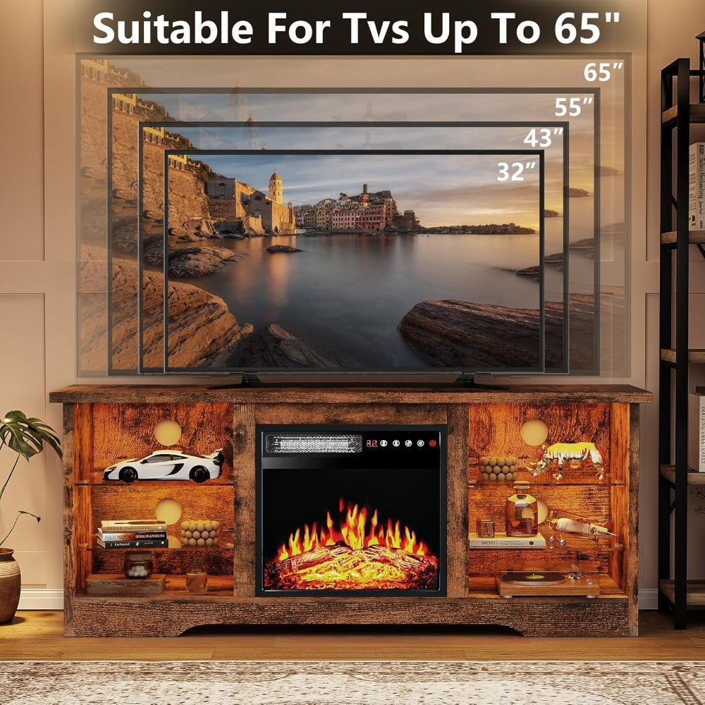 Fireplace TV Stand with 18 Fireplace, Modern Entertainment Center for TVs up to 68 inch, Media TV Console for Living Room