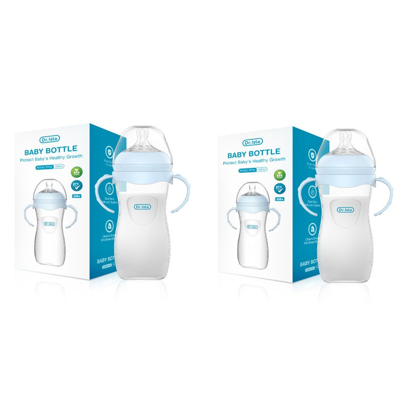 MAMIJOY 2PCS 150/240/330ML Baby Bottle With Handle Anti-bloating?Anti-drop Clear Scale Newborn Bottle Feeding Bottles PP15/24/33