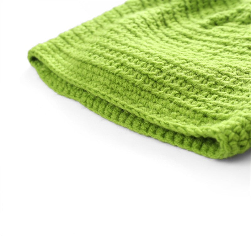 Unisex Balaclava Monster Shrek Hat Wool Winter Warm Knitted Hats  Green Funny Beanie Skullies Cap for Women Men Pure Handmade