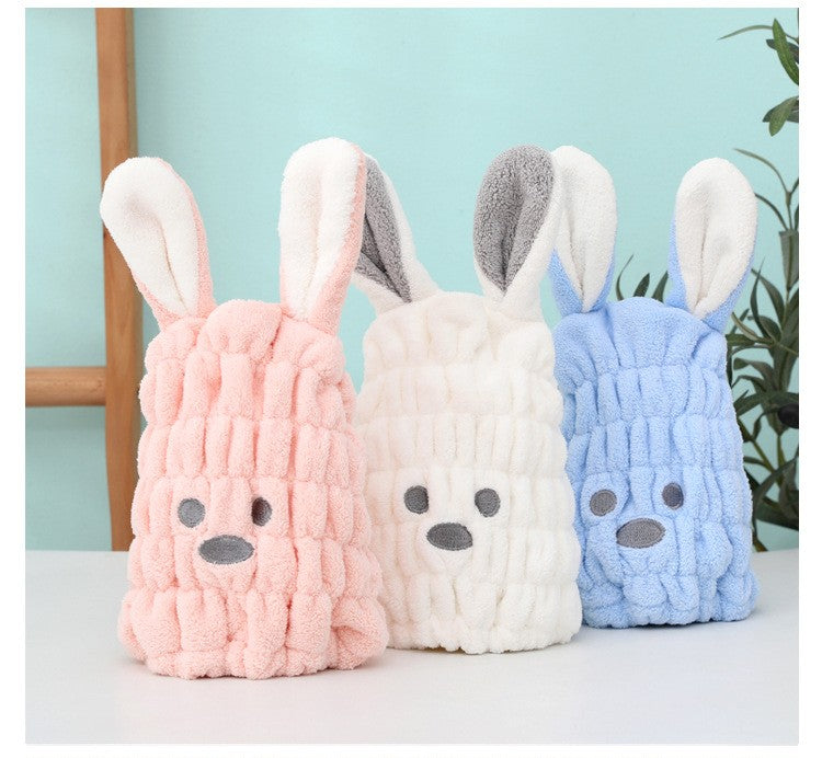 Coral Fleece Hair Drying Towel Super Absorbent Quick Dry Child Cute Drawing Baby Rabbit Ears Girls Women Shower Dryer Towel Hat