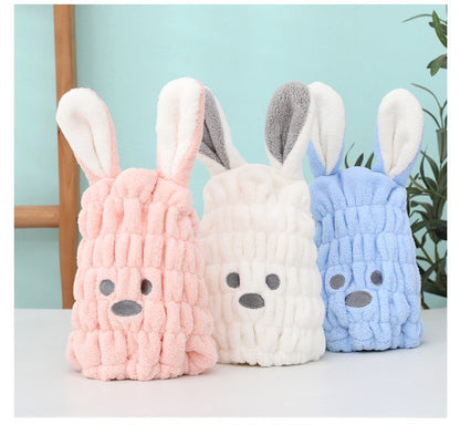 Coral Fleece Hair Drying Towel Super Absorbent Quick Dry Child Cute Drawing Baby Rabbit Ears Girls Women Shower Dryer Towel Hat