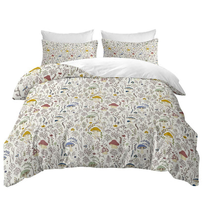 3pc Wild Mushrooms Design Bedding Set Different Mushrooms Quilt Cover with Zipper Closure 1 Duvet Cover and 2 Pillow Cases