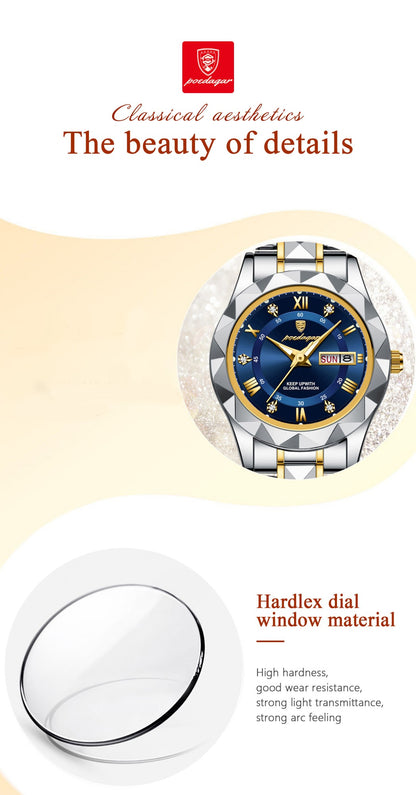 POEDAGAR Luxury Ladies Dress Watch Luminous Waterproof Week Date Woman Wristwatch Stainless Steel Women Quartz Watches reloj+box