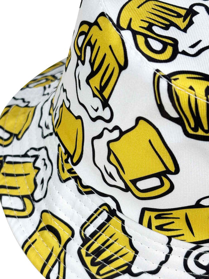 Beer Cheers Party Bucket Hat, Reversible Wear Foldable Lightweight Design,Cartoon Pattern Basin Hat,Unisex Casual Sun Hat for Beach and Festival Party Use