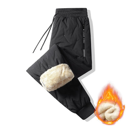 Calça Moletom Masculina Jogger Impermeável Forrada de Lã Grossa Calças de Treino Esportivas Quentes de Inverno com Zíper e Bolsos