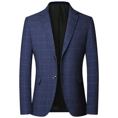 2025 Spring  Autumn New Blue Checkered Non-iron Suit Jackets for Men,black Light Business Casual Men Blazer Slim Fit, Asian Size