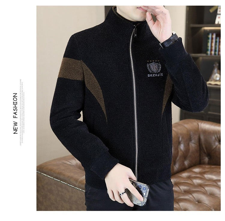 High End Splicing Men's Woolen Coat Winter Thick and Warm Wool Blends Jacket Fashion Casual Social Standing Collar Overcoat 4XL