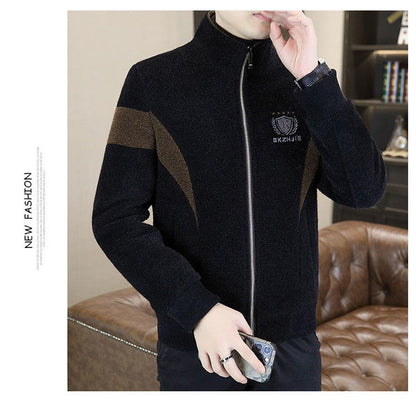 High End Splicing Men's Woolen Coat Winter Thick and Warm Wool Blends Jacket Fashion Casual Social Standing Collar Overcoat 4XL