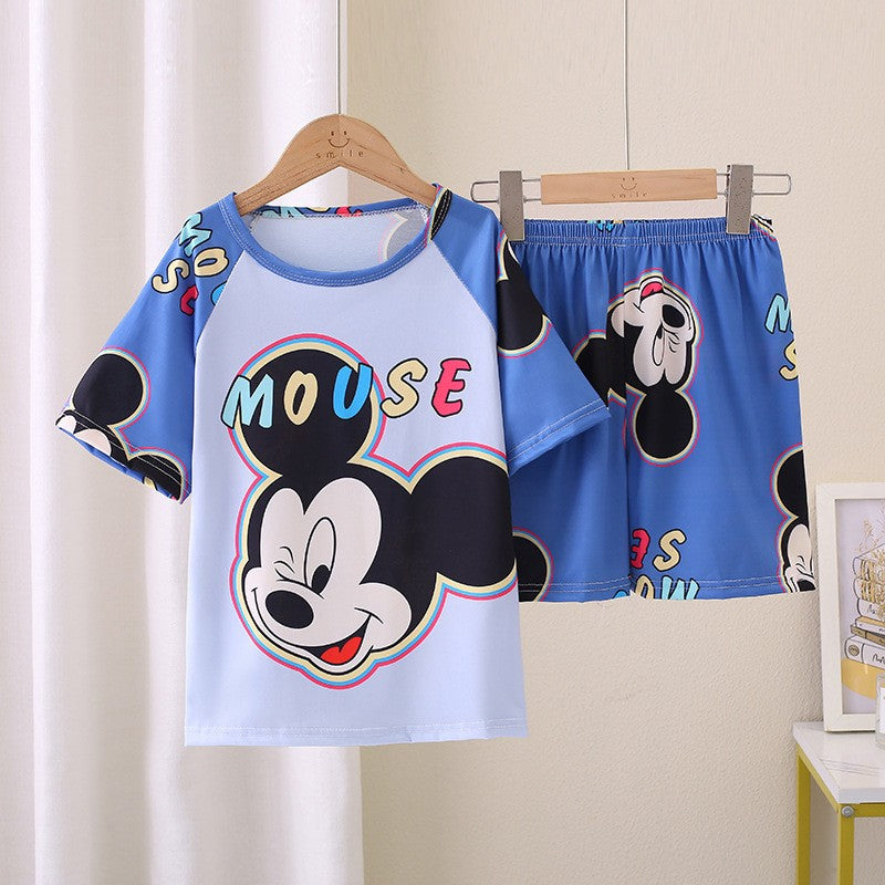 Summer Children's Pajamas Short Sleeve Girls' Cartoon Big Boys' Home Furnishing Set