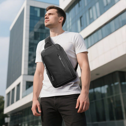 HK Anti-theft Men's Shoulder Bag Waterproof Chest Crossbody Bag with USB Oxford Leisure Satchel Multi-Pockets Sling Bag for Male