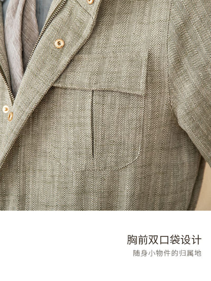 Cotton and Linen Vertical Collar Tight Waist M65 Hunting Jacket Retro All-match Spring and Summer Lightweight Casual Jacket