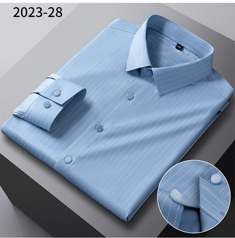 New in shirt elastic plaid casual long sleeve shirts for men slim fit formal shirt fashion easy-care elegants business clothes