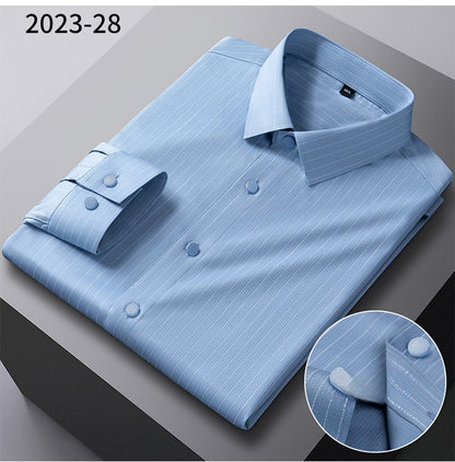 New in shirt elastic plaid casual long sleeve shirts for men slim fit formal shirt fashion easy-care elegants business clothes