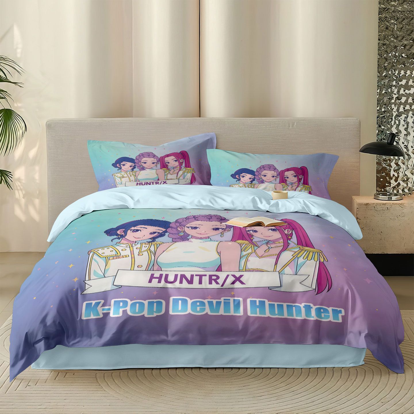 Kpop Demon Hunters Huntrix Bedding Set - Single to King Size, Anime Print Duvet Cover Sets for Adult Bedrooms